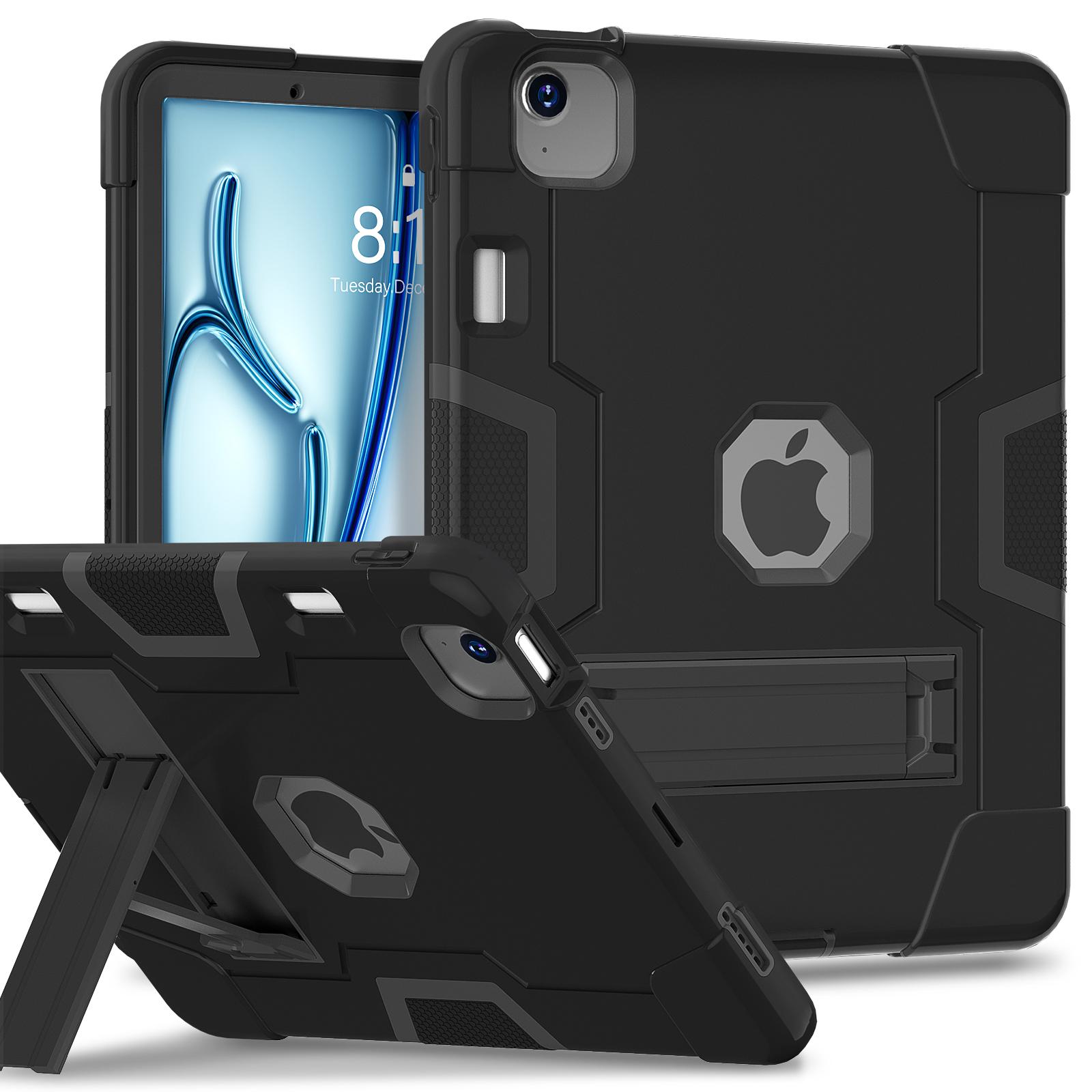 

For iPad Air 11 (2025)/(2024) Case Robot Style Silicone+PC Anti-Drop Tablet Cover with Kickstand Black