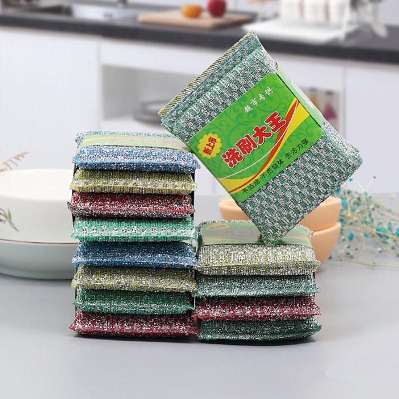 Steel Wire Sponge Wipes Reusable Double Sided Cleaning Cloth Non-Stick Oil Brush Kitchen Dishcloth Rags Towels Scouring Pad