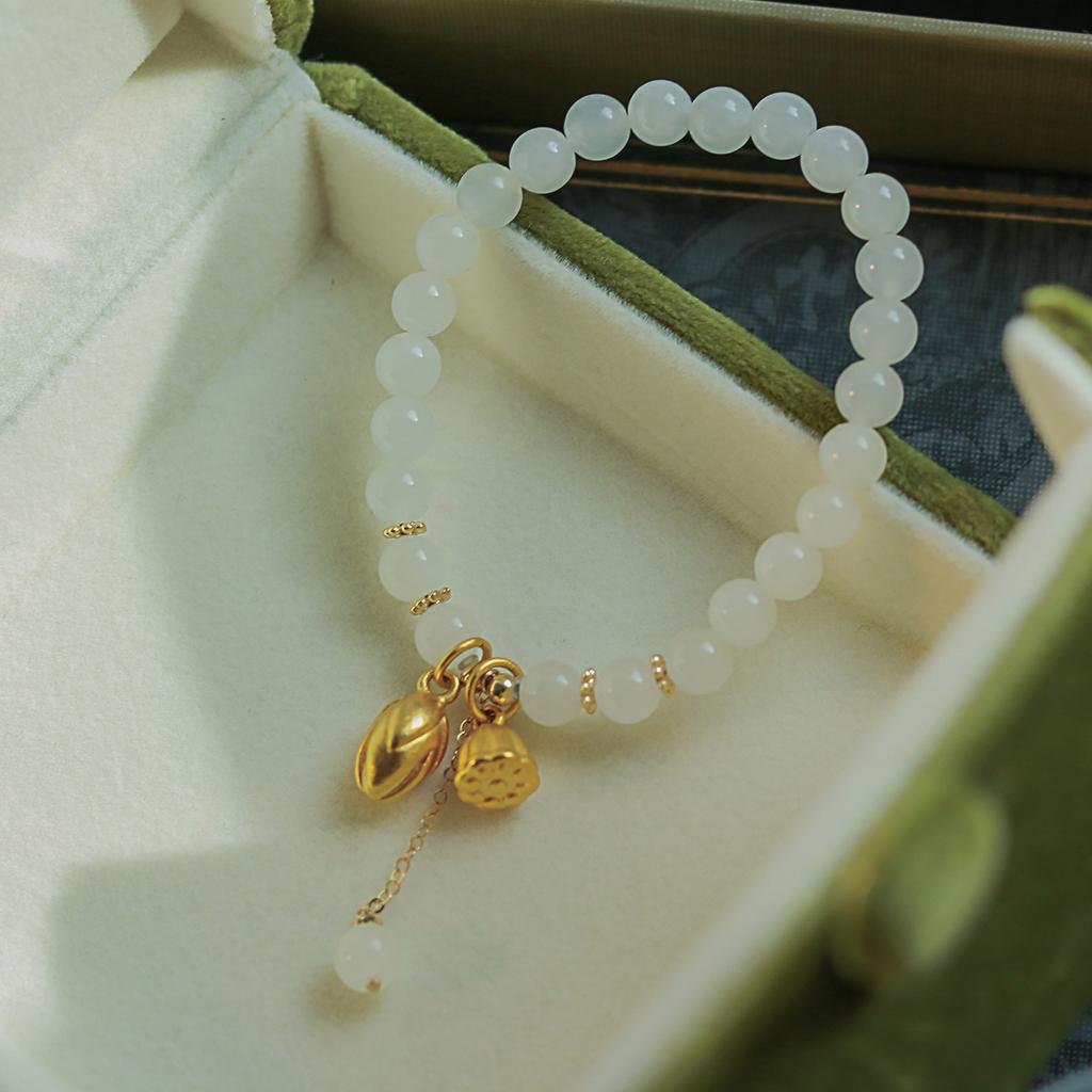 Lily of the valley in bloom Happy return Natural Hetian Jade Bracelet for Women, Niche Design Semi-Finished Product diy Wearable