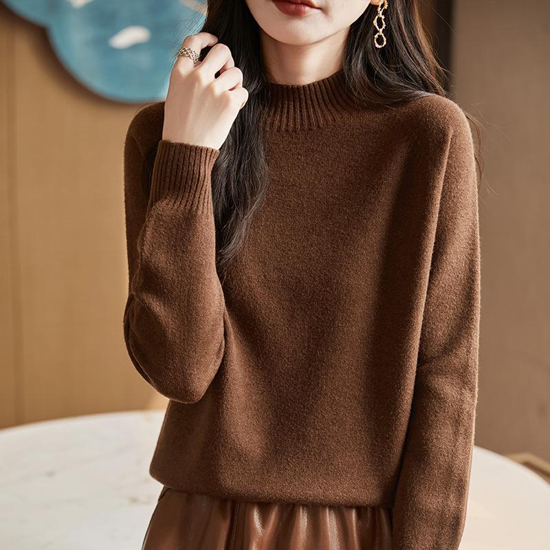 Women's Extra Thick Seamless Knitted Sweater - One-Piece, Half-High Neck, Long Sleeve, Loose Fit, Slimming Base Layer, 2025 Design