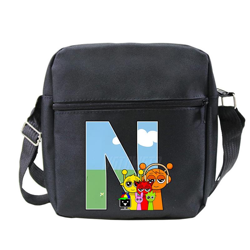 Fashion Children'S Shoulder Bag 26 Letters Personalized Printing Rhythm Box Black Messenger Bag Stationery Bag