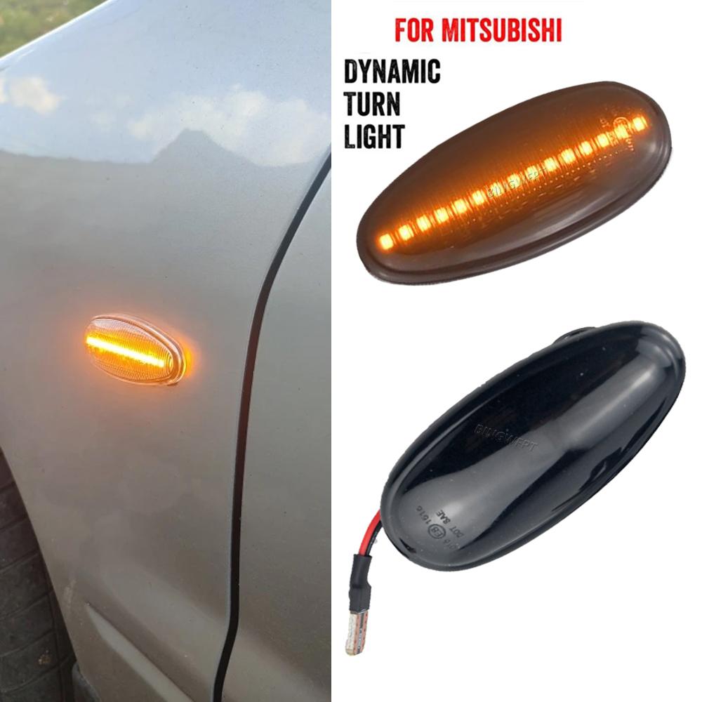 2PCS For Mitsubishi Outlander (CU) Pajero/Montero Sport (K9) 2003-2009 Dynamic Smoke LED Side Marker Light Turn Signal Lamp