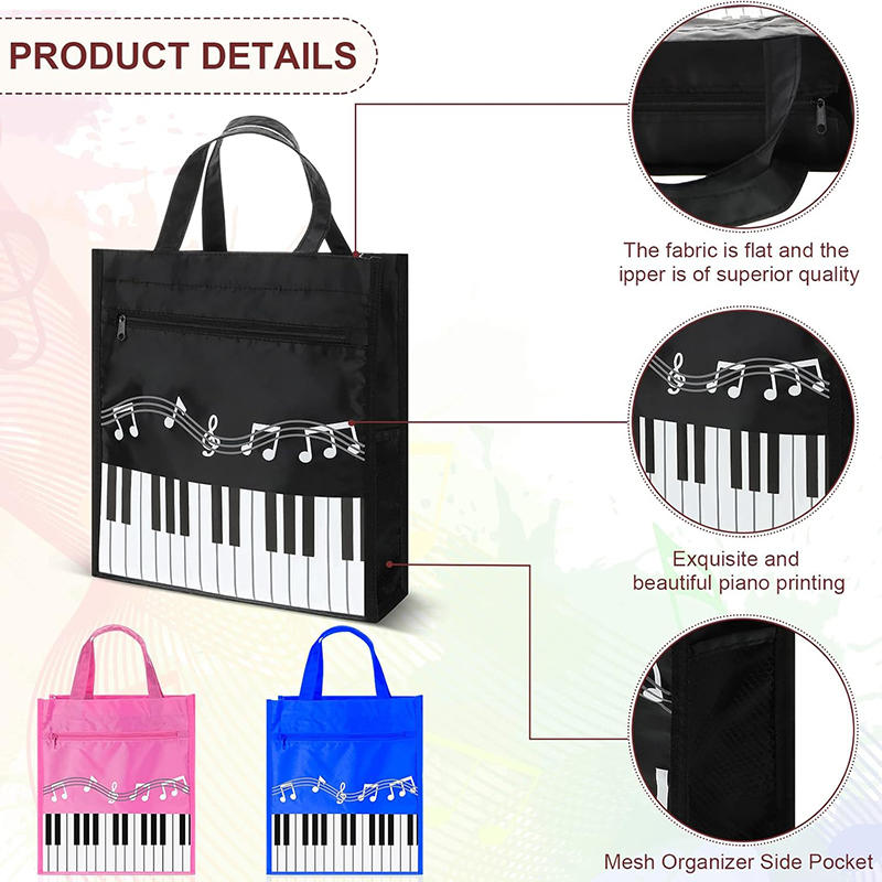 Creative Piano Music Note Children Tutorial Bag With Side Mesh Pocket Student Portable Book Stationery Pencil Bag File Bag