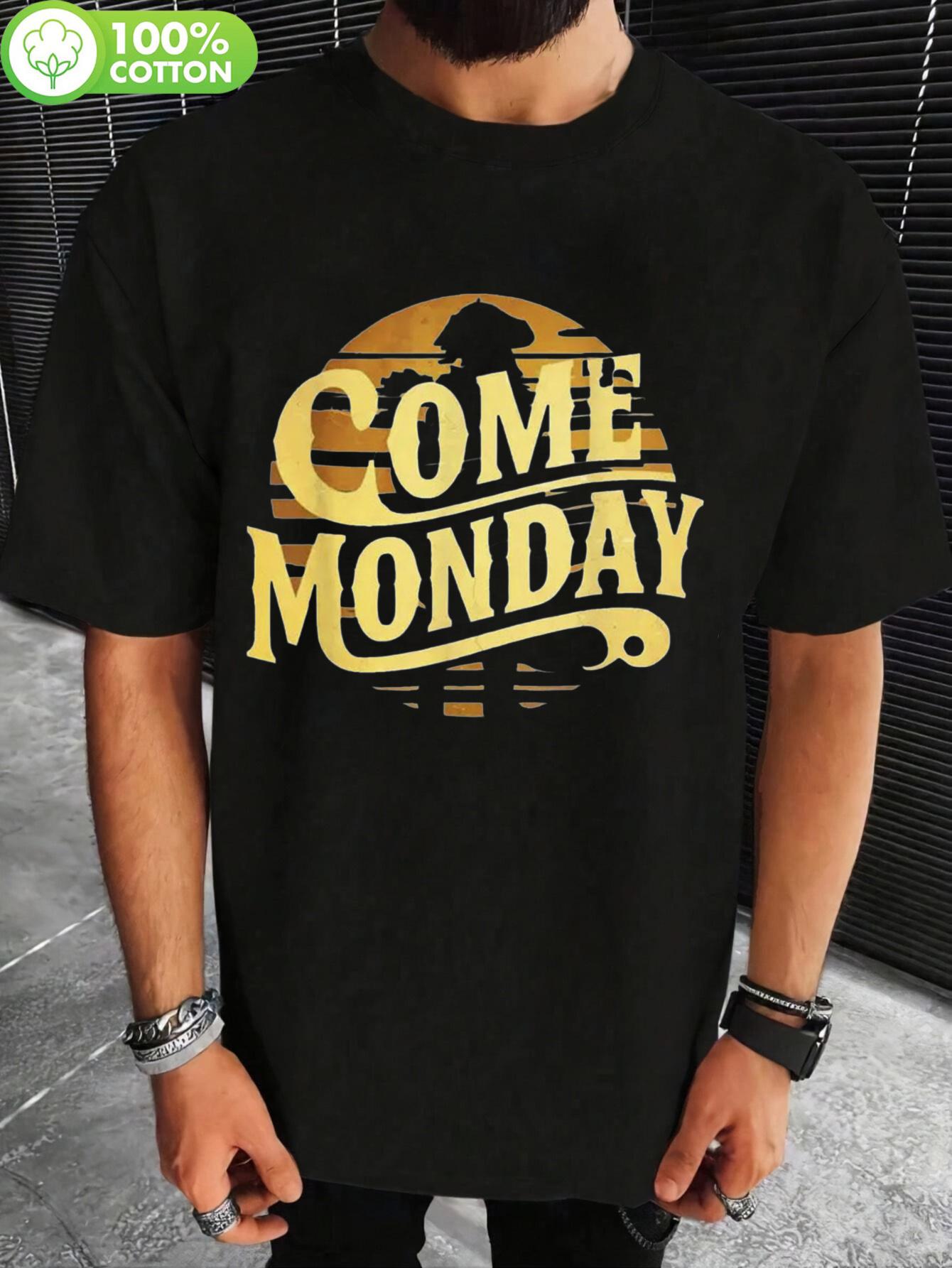 100% Cotton Relaxed Fit T-shirt - Bold Yellow Come Monday Retro Graphic Print M