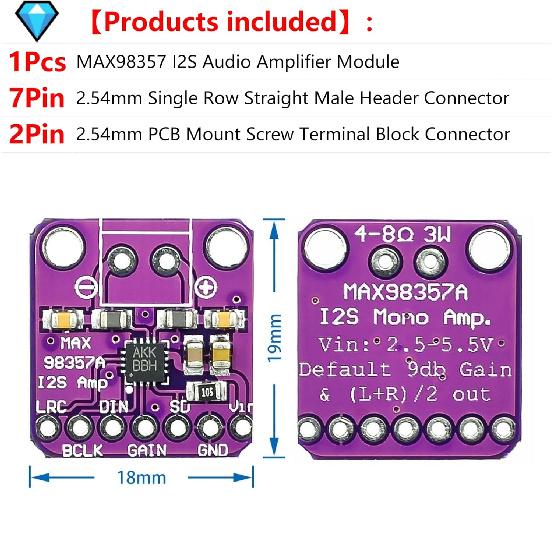 WWZMDiB MAX98357 I2S Amplifier Module Audio Unfiltered Class D Amplifier Compatible with for Arduino Raspberry Pi ESP32 STM