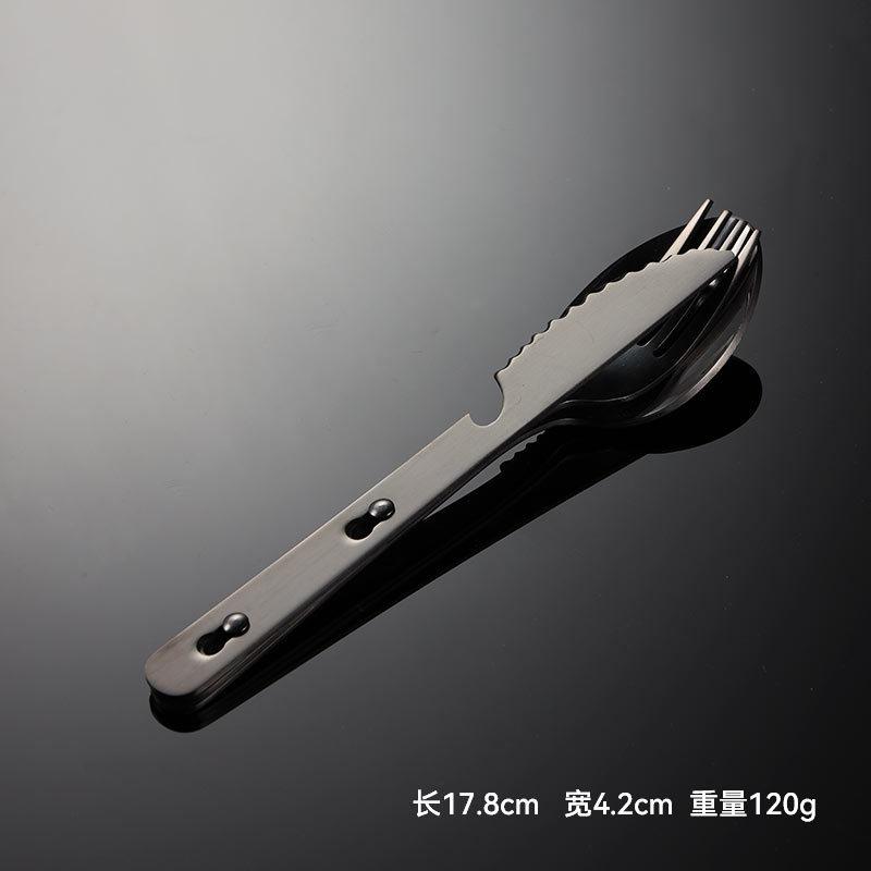 

Ножи для походов из нержавеющей стали 430, вилки, ложки, столовые приборы в западном стиле, портативные походные принадлежности с титановым покрытием, подарки чёрный