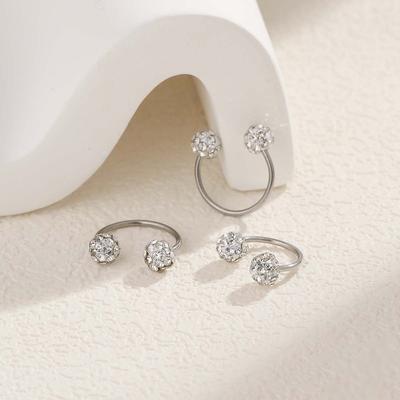 Super Flash Full Drill C-Shaped Earbone Stud Earrings, Female Double-Ended Thread Clay Drill Ball Titanium Steel Exquisite And Simple Earrings
