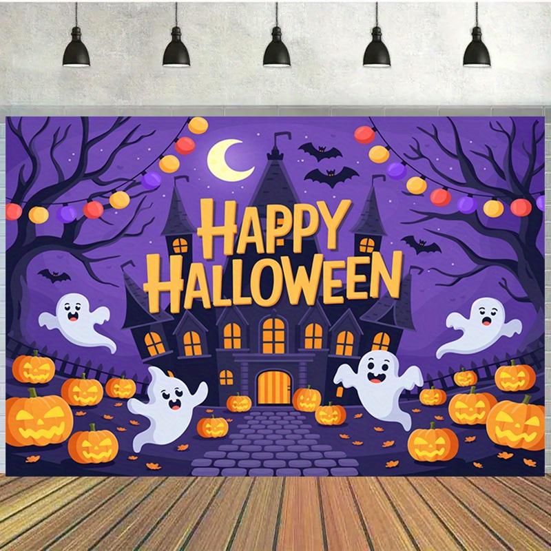 2D Plane 1 Piece of Happy Halloween Party Banner - Ghost House Decoration Featuring Bats Ghosts and Pumpkins