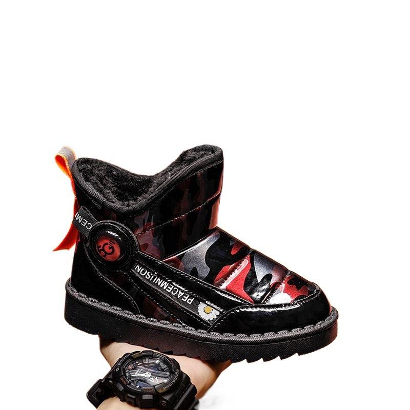 Kinder Schneestiefel Jungen Schuhe wasserdicht und rutschfest Winter Baumwollstiefel gefüttert und verdickt große Baumwollschuhe mit integriertem Fell für Mädchen