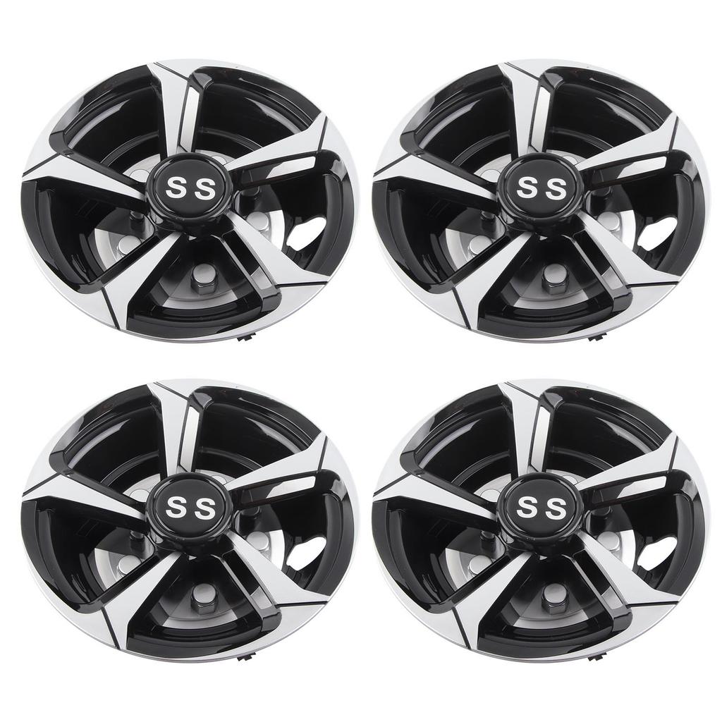 4PCS 8in Golf Cart Wheel Hub Cap Impact Resistance Universal Fit Silver Black Lightweight Replacement for E‑Z‑GO