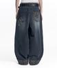 EASY NO EASY Leopard Cross Patch Rolled-Up Denim Pants - Black