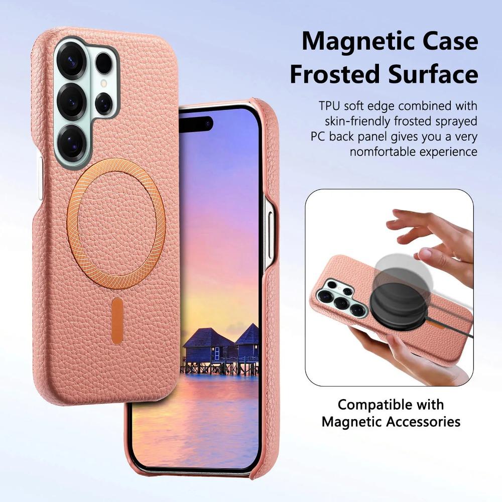 S26U Business Sle Magnetic Leather Case for Samsung S26Ultra S25Edge S24 Plus S23FE A57/37/17/07 A56/36/35 Wireless Charge Cover