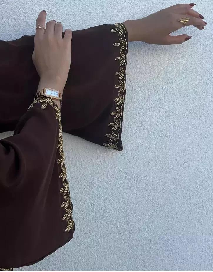 MARRÓN Georgette Nuevo Marroquí Elegante Abaya Vestido Bata Farasha Kaftán Dubái