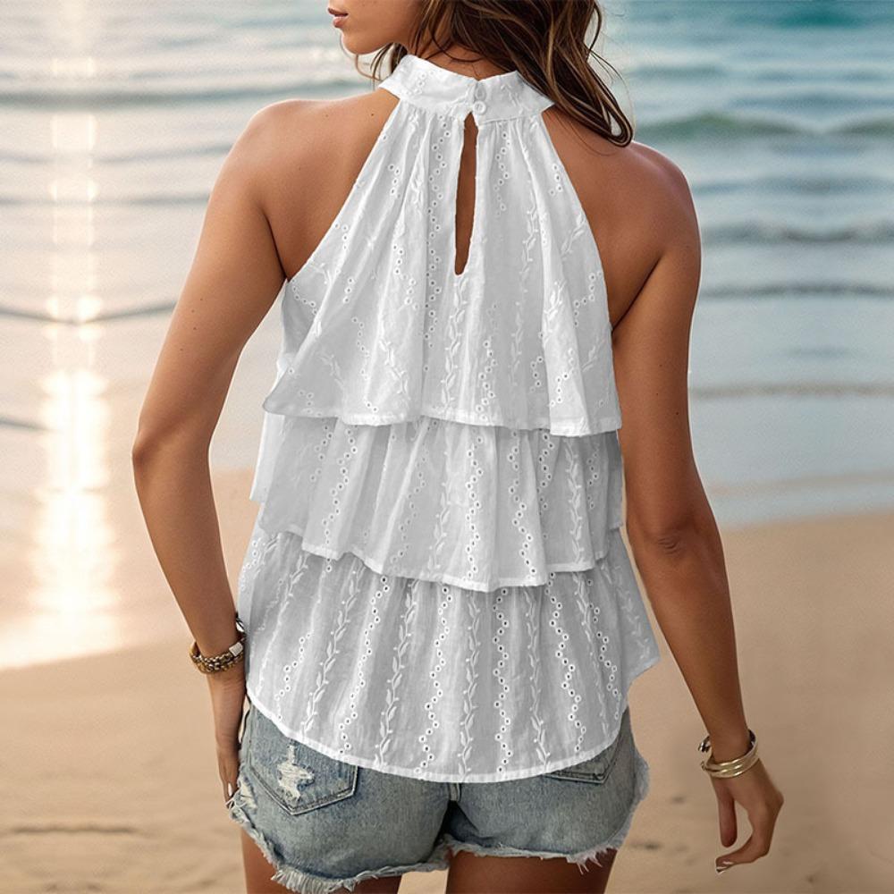 Letní dámské bílé vrstvené halter topy pro ženy