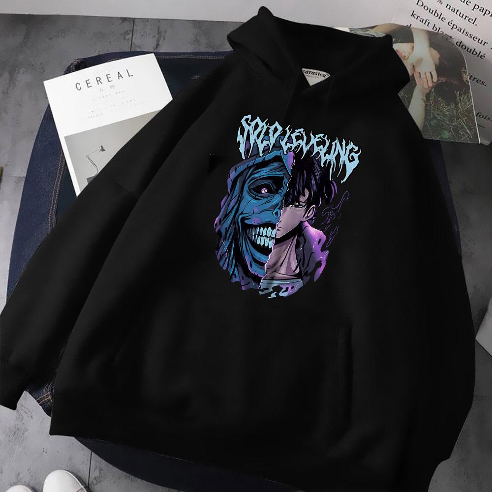 Sung Jin Woo Potisk Mikina s Kapucí Anime Solo Leveling Streetwear Muži Ženy Dlouhý Rukáv Mikiny Harajuku Volná Ležérní Pulovr Mikina