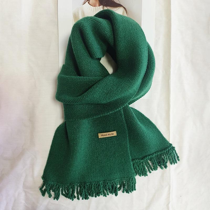 

Осенне-зимняя атмосфера бахромчатый вязаный шарф высококлассный теплый универсальный студенческий шарф для лапши быстрого приготовления темно-зеленого