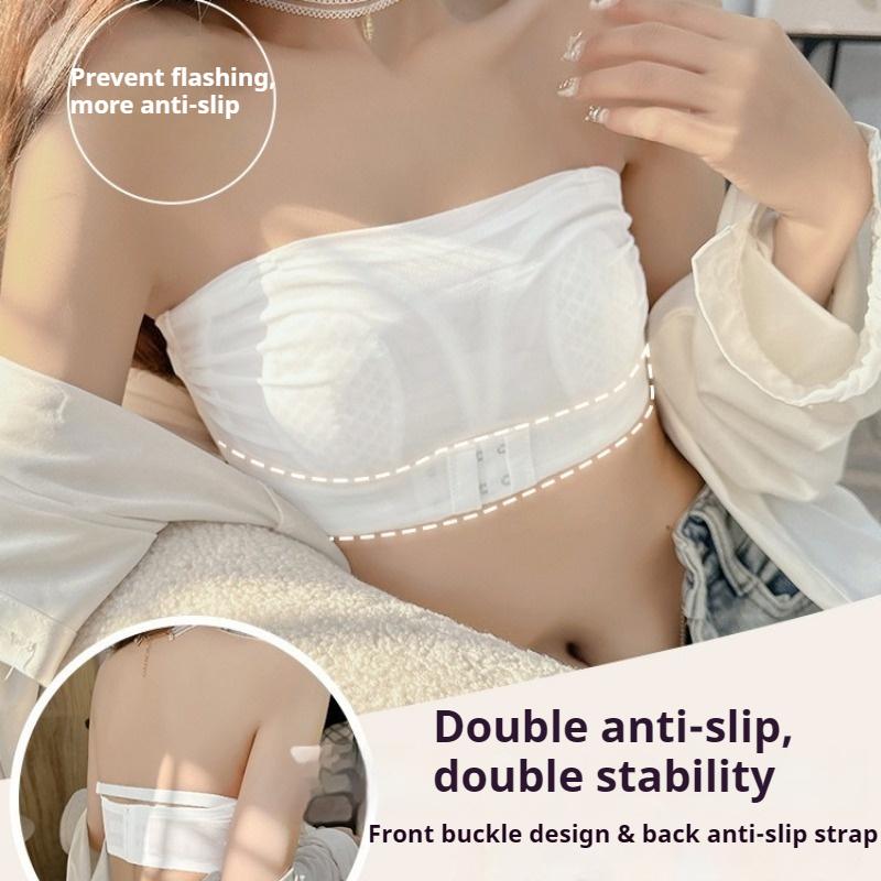 Women's Strapless Bra Non-slip Small Breast Reduction Anti-sagging Ultra-thin Bandeau Bra for Large Sizes