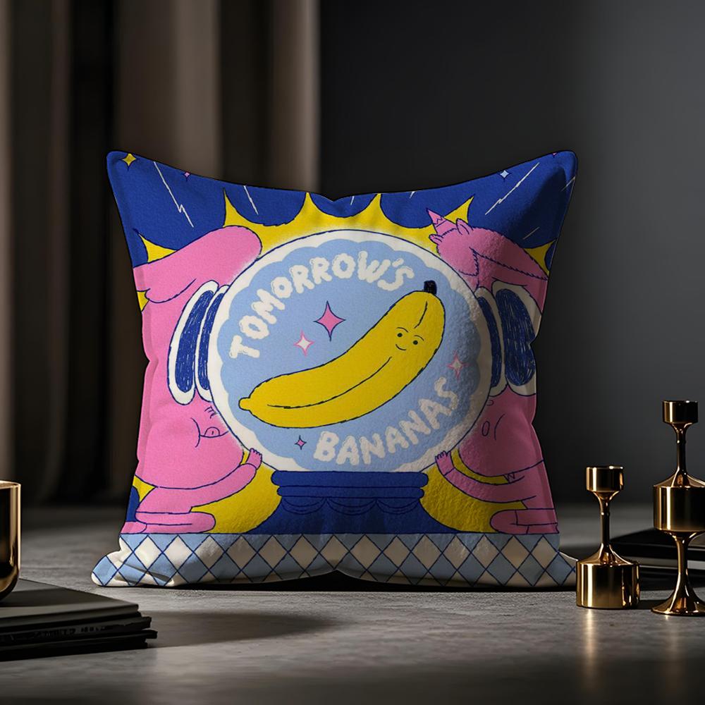 Cute Illustration Art Cushion Cover Anti-dustmite Pillowcase Invisible Zipper Silky Short Plush Sofa Cushion Cover