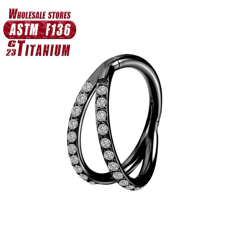 F136 Titanium Piercing Double Layered Triple Stack Hinged 16g Zircon Nose Ring Helix Cartilage CZ Small Cartilage Septum Clicker