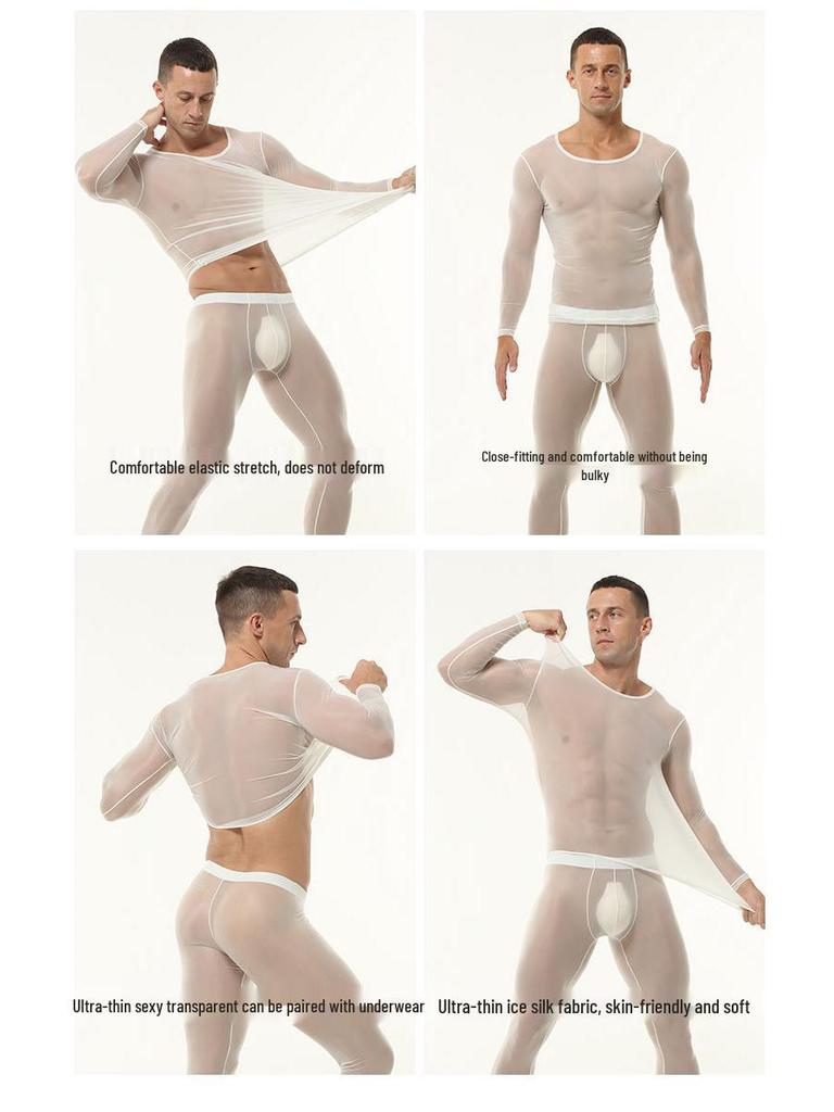 Men's Sheer Ice Silk Underwear Set - Sexy, Tight-Fitting, See-Through Fitness Base Layer