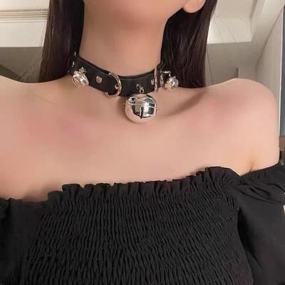 Sexy Punk Gothic PU Leather Choker Metal Link Chain Bell Necklace Women Black Choker Collar Cosplay Jewelry Harajuku Accessories