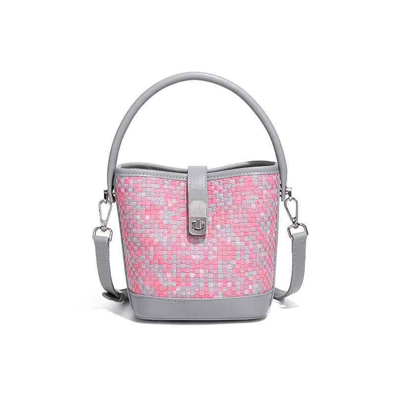 

Трендовая контрастная сумка, персонализированная универсальная плетеная женская сумка, сумка-ведро большой вместимости, текстурная повседневная сумка через плечо