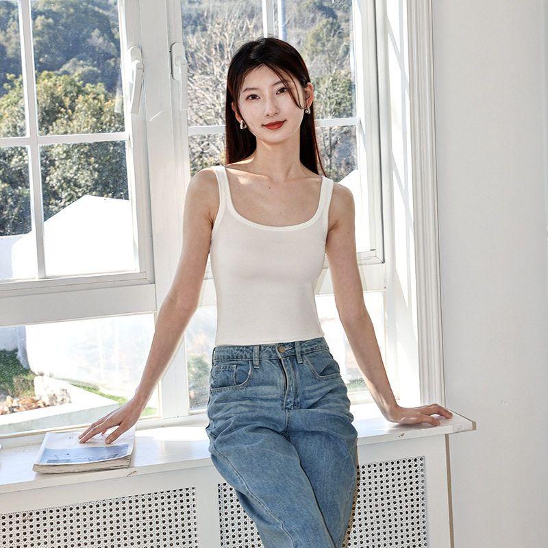 

Spring and Summer Modal Camisole for Women, Lightweight and Cool, with a Base Layer Made of Mulberry Silk, Breathable and Casual Mica White L 50-60kg