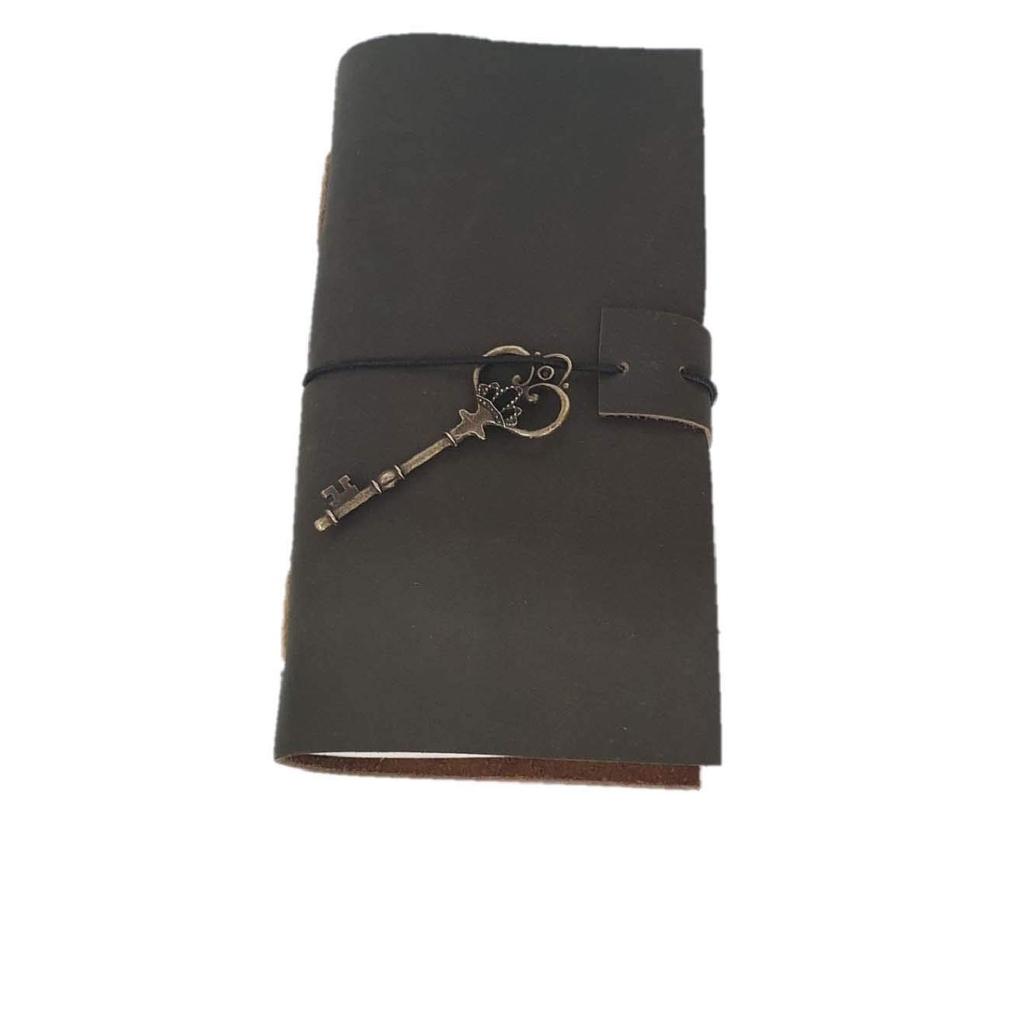 Vintage Leather Handmade Paper Journal Diary with Stylish Key (Black)