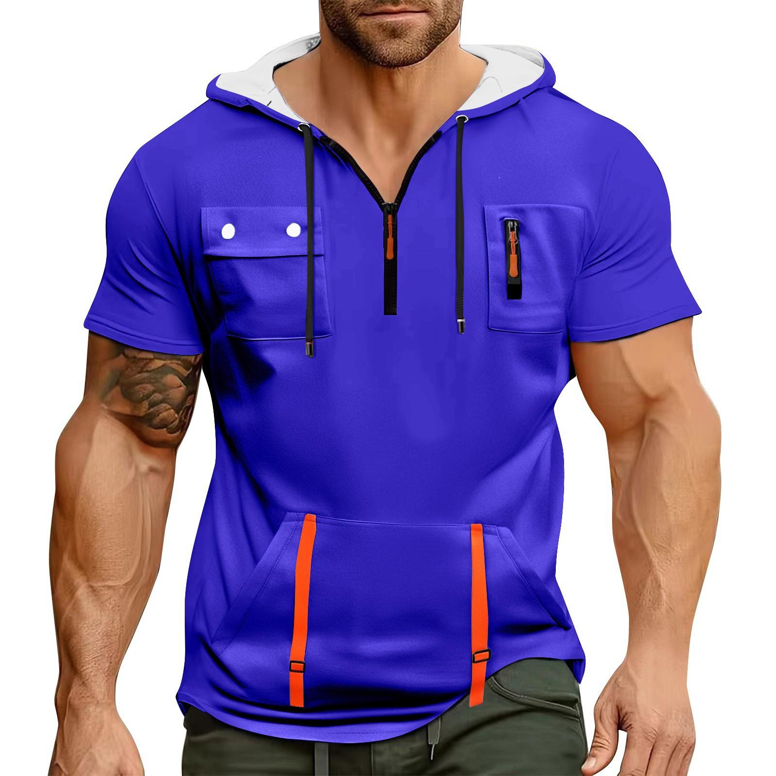 

Чоловіча літня сорочка на блискавці, з кишенею, з коротким рукавом, худі, чоловіча спортивна, великого розміру, повсякденна толстовка L