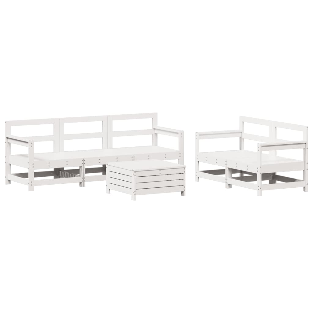 6 Piece White Garden Sofa Set Solid Pine Wood