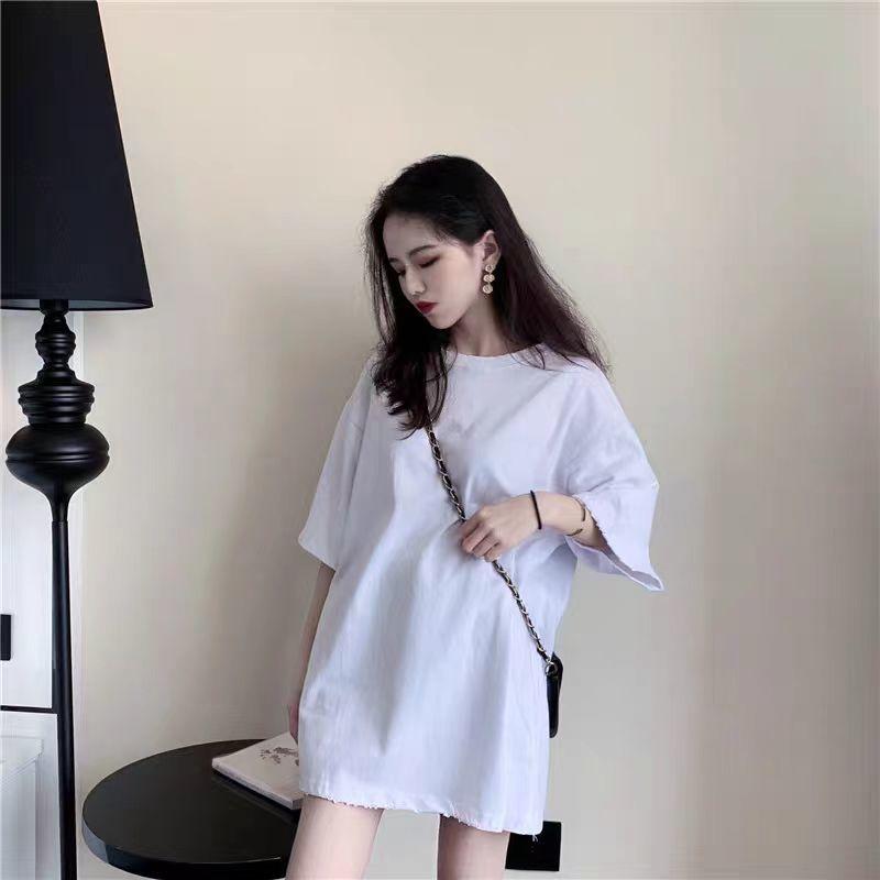 Summer New Solid Color Short-sleeved T-shirt Women Loose Slimming Niche Design Mid-length Top