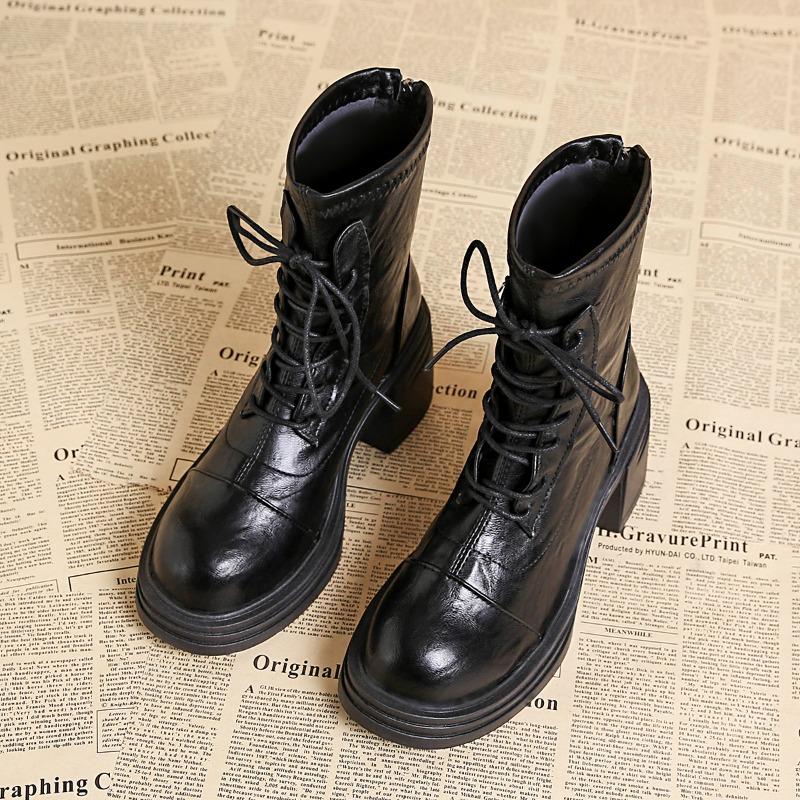 Autumn Winter Platform Thick Heels Woman Ankle Boots Concise Back Zippers Party Dress Shoes Modern Cotton Short Botas Para Mujer