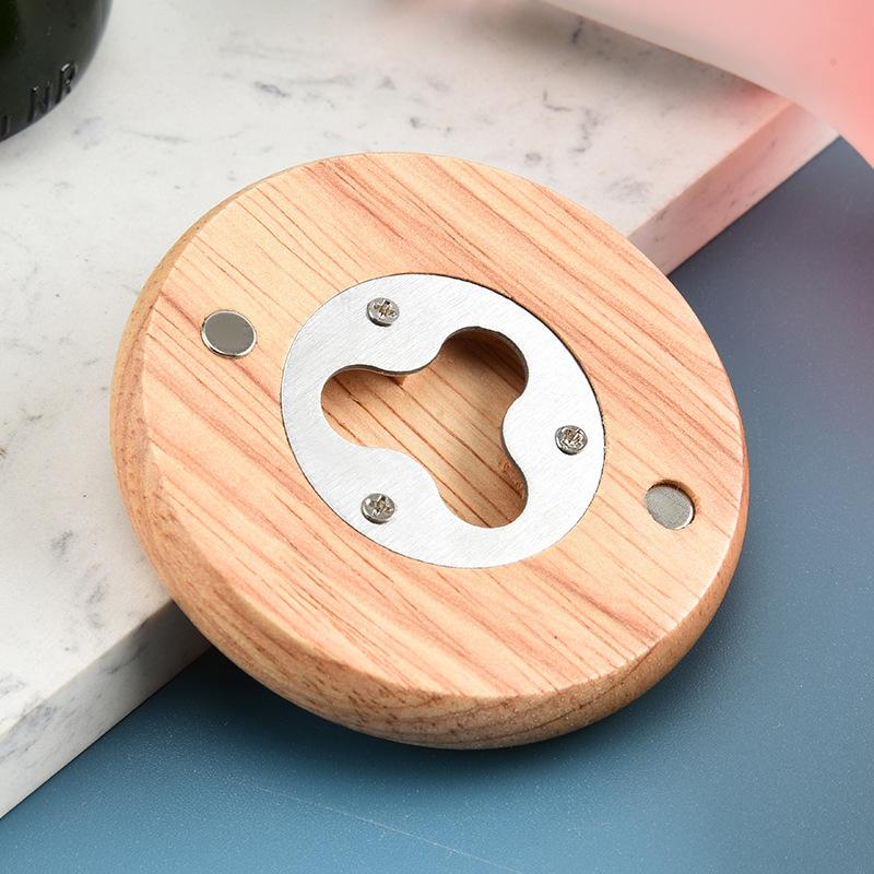 

7cm Round Oak Wood Beer Bottle Opener Portable Round Beer Soda Opener Easy To Open The Lid Gadgets Bar Tools