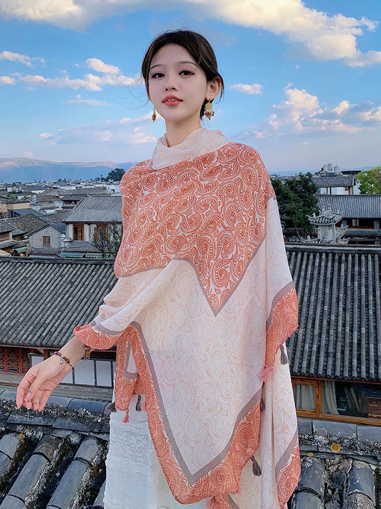 Summer Elegant Women Silk Scarf Beach Wrap Shawls Vintage Scarfs For Ladies Sunscreen Bandana Hijab Mujer Bohemian Scarve Pareo