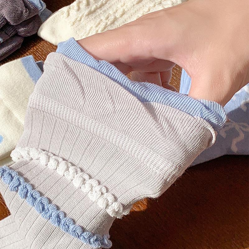 Bow Bubble Mouth Lolita Socks Style Spring And Autumn Mid-Tube Socks Lace Pile Socks