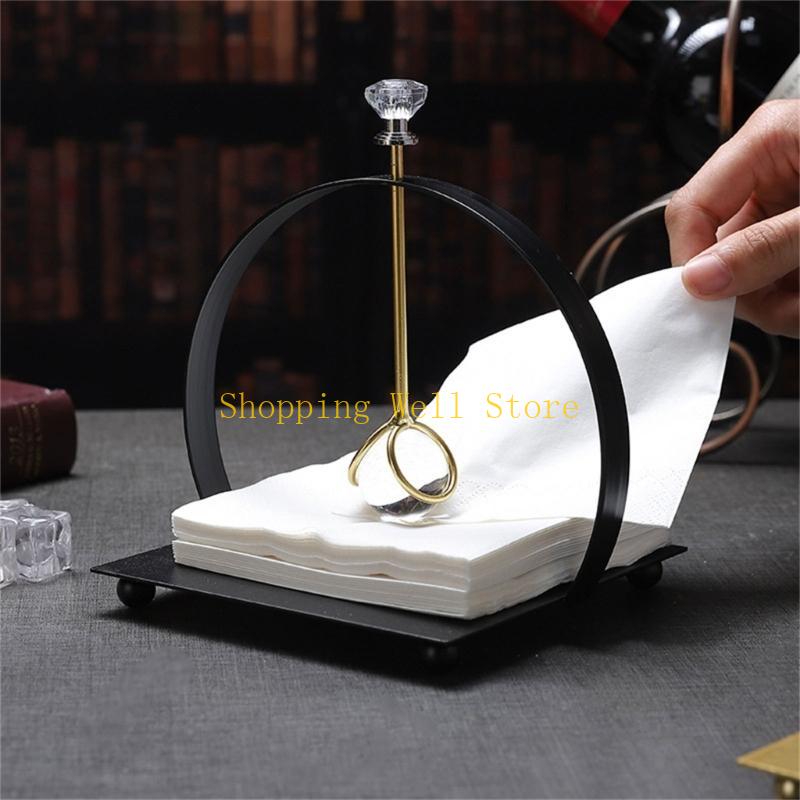 KX4B Elegant French Crystal Tissue Box Cover Rustproof Metal Construction Stable Windproof Base Tissue Dispenser