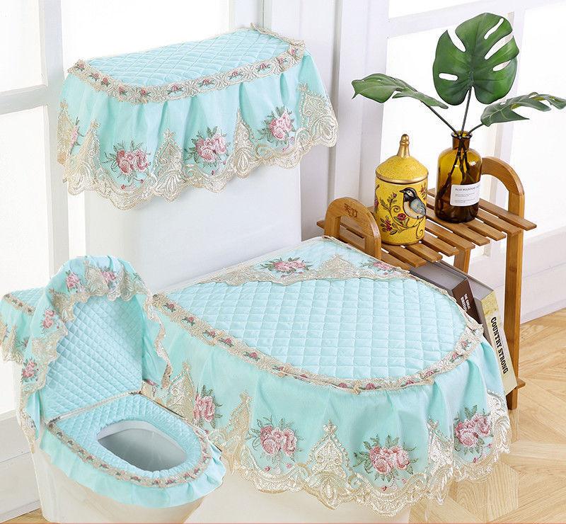 3 sztuk/zestaw koronkowy haft odpinany nakładka na sedes tkanina pyłoszczelna miękka deska sedesowa poduszka z pierścieniem dekoracja wnętrz nakładka na toaletę