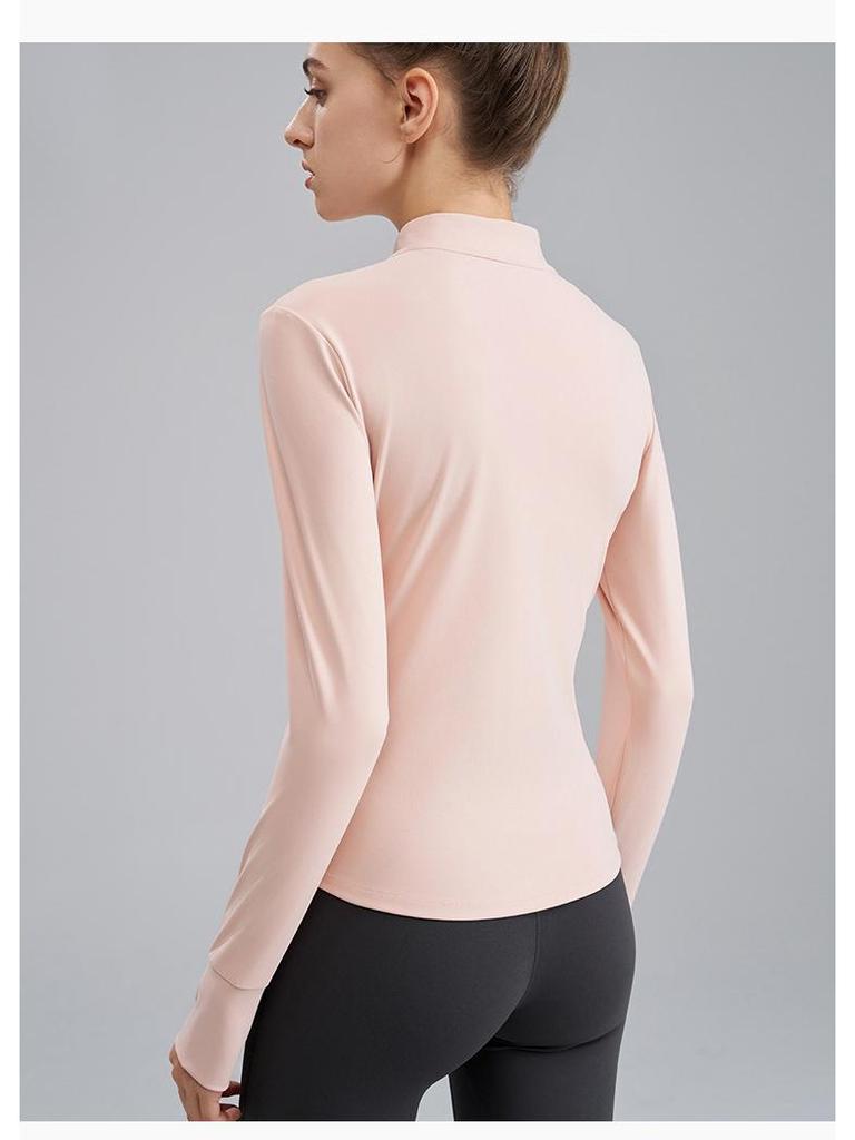Women's Nude Feeling Slimming Zip-Up Yoga Suit - Long Sleeve Fitness Top for Running & Aerobics