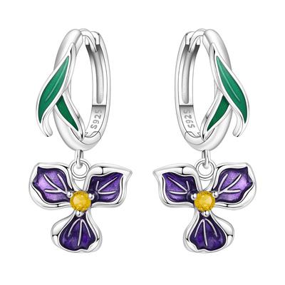 925 Silver Purple Iris Flower Drop Earrings Women Earrings Charm Trendy Party Jewelry Wedding Anniversary Gifts