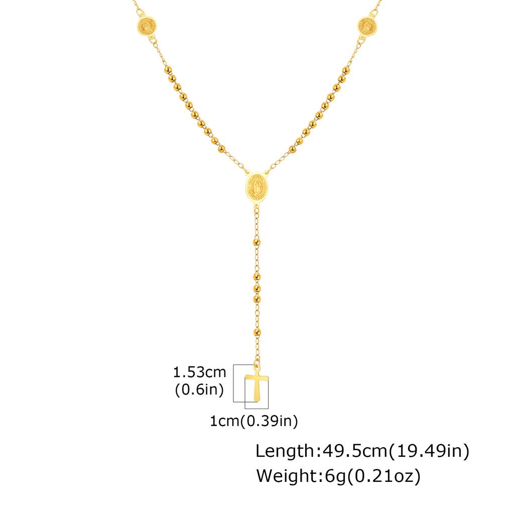 Vintage Temperament Collarbone Chain Stainless Steel Cross Notre Dame Beaded Y-Shaped Necklace Jewelry Nc-2104