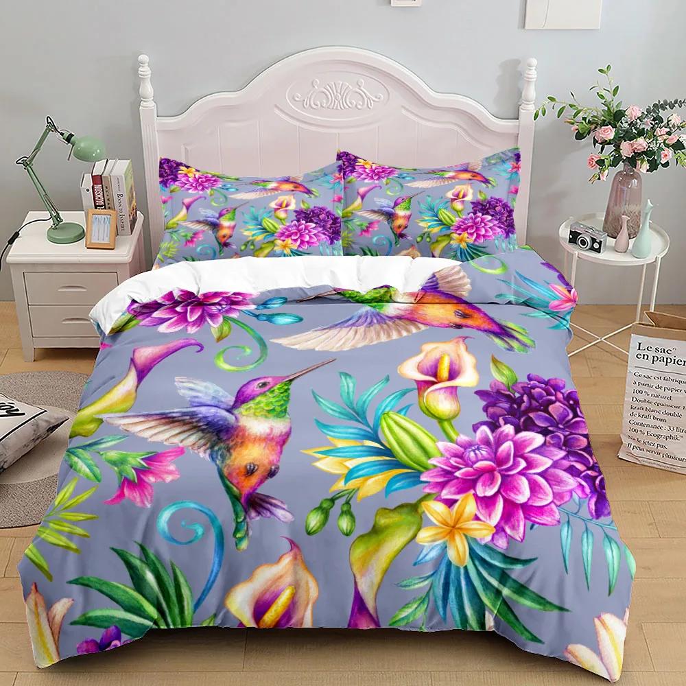 3D Printed Washed Cotton Painting Birds Floral Bedding Set Small Single Twin Double Queen King Cal King Size Bed Linen Set