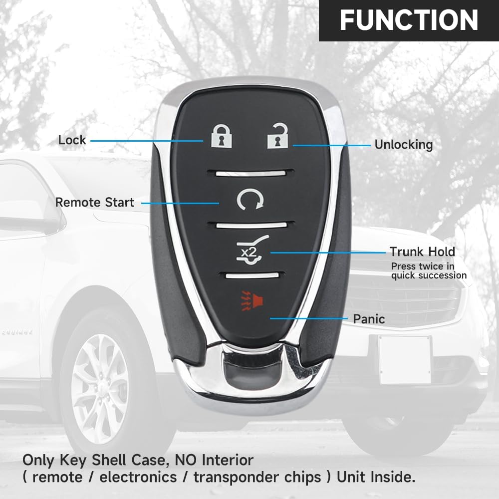 Key Fob Cover Shell Case Replacement 5 Buttons Key Fob Remote Control Shell Case - Compatible for Chevrolet Equinox 2018- for Chevrolet Blazer - -