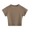 Summer New Women's American Spice Girls Style Solid Color High Waist Short-sleeved T-shirt Crew Neck Shoulder Top Short Bottoming Shirt