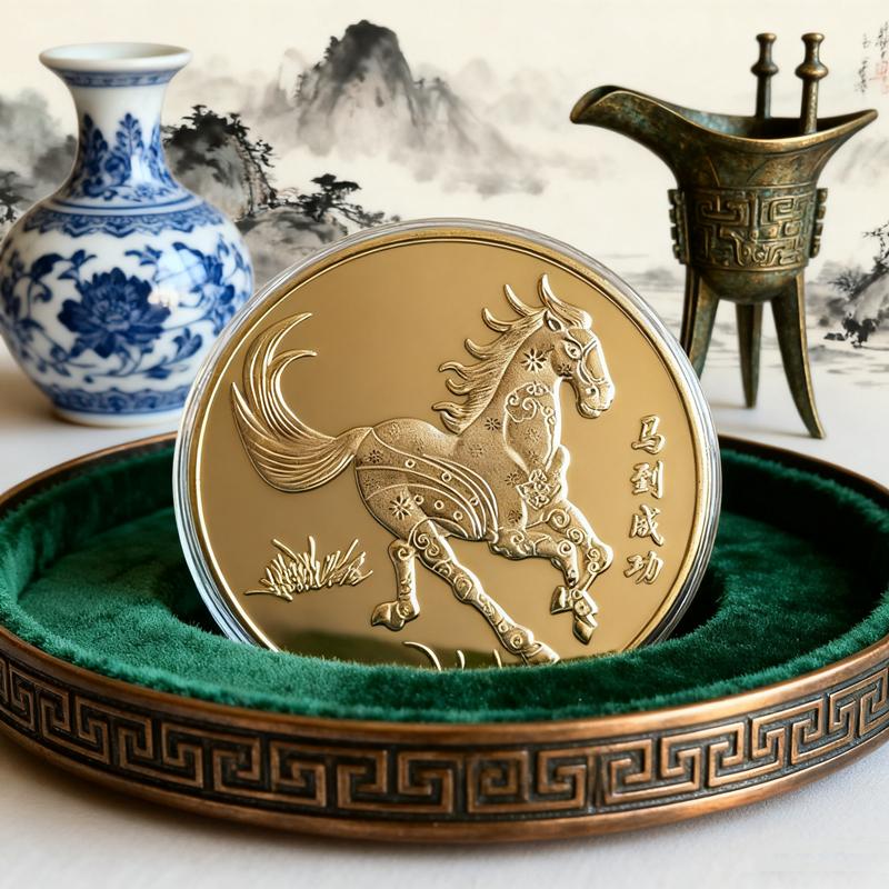 1 st 40 mm Metallsamling 2026 Kinesiska nyåret Guld Souvenir Mynt Lyckodjur Häst Samlar Mynt Silver Utmaningsmynt