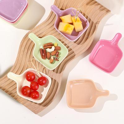 Assiette Céramique Style Ins avec Poignée, Petite Assiette Créative pour la Maison, Assiette à Condiments pour Pot-au-feu, Assiette à Tremper la Sauce, Assiette à Condiments
