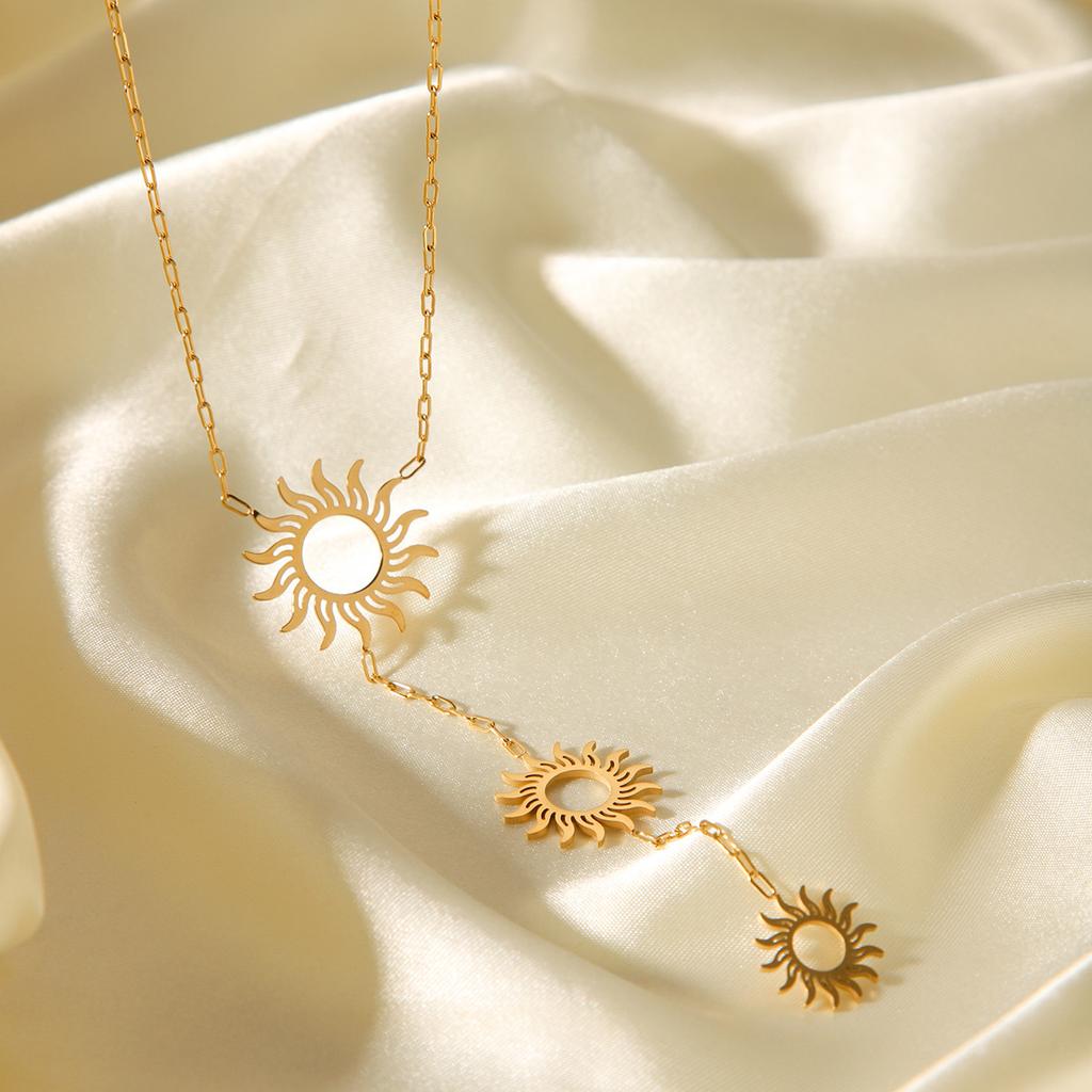 Hollow Sunflower Pendant Necklace Women Long Layering Titanium Steel Chain Fashion Versatile Accessory