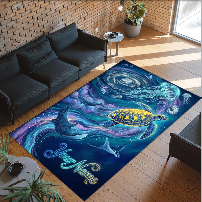 Mermaid Underwater Theme Crystal Velvet Rug Personalized Custom Name Text Soft Floor Mat Home Decor
