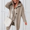 Solid Color Long Sleeve Women Cardigan Autumn Winter Two Buttons Hooded Sweater Coat Outerwear