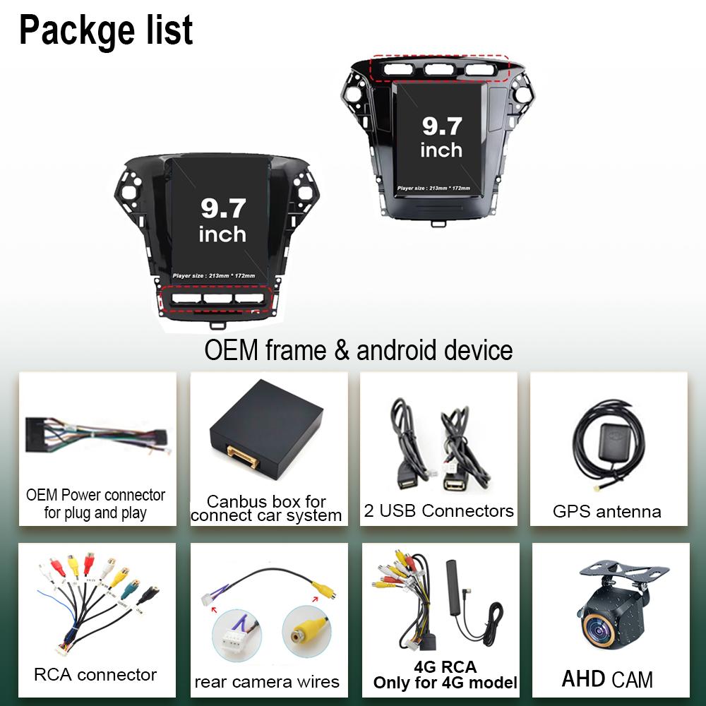 9.7 Inch Android 14 For Ford Mondeo MK4 2011-2013 For Tesla Style Car Radio Video Player No 2 Din Bluetooth 8 Core GPS Carplay