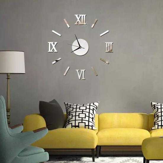Adesivo Orologio Da Parete Fai-Da-Te 3D Effetto Specchio: Orologio Adesivo Per Soggiorno E Ufficio, Argento